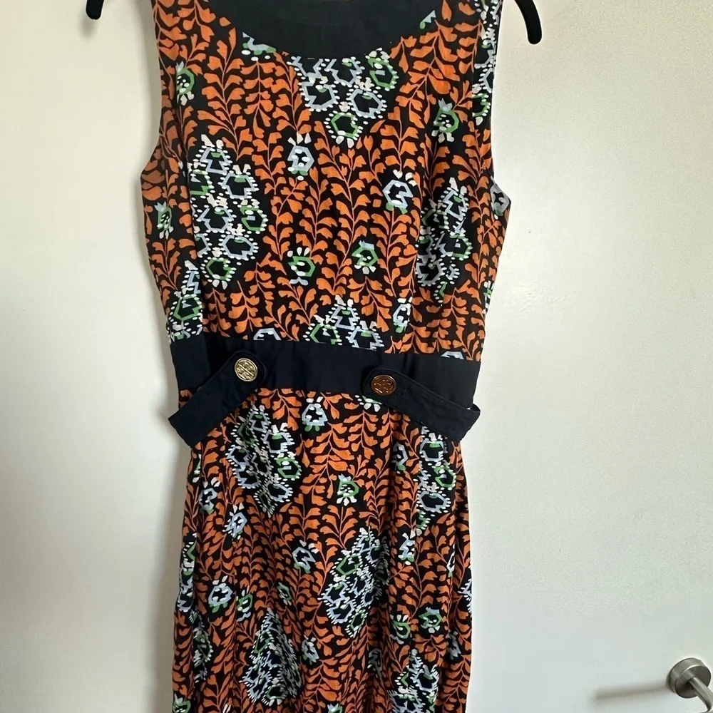 Tory Burch Melanie Navy and Orange Sheath Dress | 8 - Picture 3 of 6